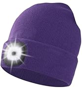 Unisex Beanie Hat with Light, USB Rechargeable LED Headlamp Cap Warm Knit Hats for Winter Safety,...
