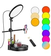 Selfie Light Kit for Desk and Laptop,55W Dimmable Full Screen Ring Light,with Rotating Storage Bo...