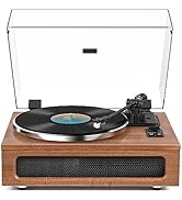 All-in-One Vintage Record Player High Fidelity Belt Drive Turntable for Vinyl Records Built-in 2 ...