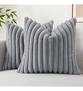 decorUhome Faux Fur Throw Pillow Covers 18x18 Set of 2, Decorative Soft Plush Striped Couch Pillo...