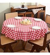 Round Vinyl Tablecloth with Flannel Backing Waterproof Oil-Proof PVC Table Cloth Stain-Resistant ...