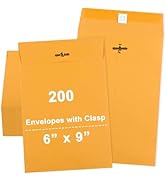 gisgfim 200 Pcs 6 x 9 inch Clasp Envelopes with Gummed Seal, Small Mailing Envelope with Clasps C...