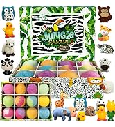 Bath Bombs for Kids with Toys Inside - Set of 12 Organic Bubble Bath Fizzies with Jungle Animal T...