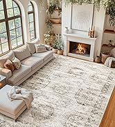 Suconsun Washable 8x10 Area Rugs with Non-Slip Backing - Low Pile, Vintage Distressed Farmhouse R...