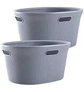 Superio Ribbed Collection - Decorative Plastic Laundry Basket with Cut-Out Handles, Grey (2 Pack)...