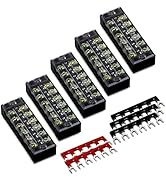 MILAPEAK 10pcs (5 Sets) 6 Positions Dual Row 600V 25A Screw Terminal Strip Blocks with Cover + 40...