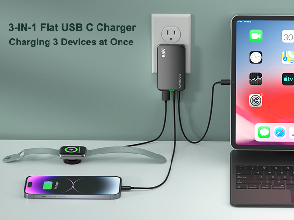 3-IN-1 Flat USB Wall Charger