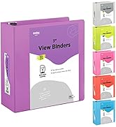 3 Inch Binder 3 Ring Binders Purple, Slant D-Ring 3” Clear View Cover with 2 Inside Pockets, Heav...