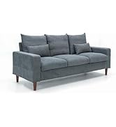 Panana Upholstered Modern Sofa Couch for Living Room, Grey Linen Fabric with 2 Small Pillows and ...