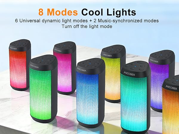 This Bluetooth speaker has 8 LED light modes, and surpport turn off the light