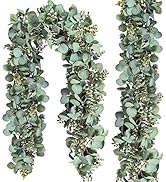 Ouddy Decor 2 Pack Eucalyptus Garland Total 13.1 Ft Lush Silver Dollar Eucalyptus Leaves Boxwood ...