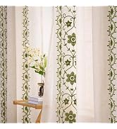 Sage Green Boho Curtains 2 Panels for Living Room vintage Floral linen Curtains 84 Inches Long fo...