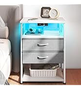 AODK Night Stand with Charging Station, End Table for Bedroom Tall Nightstand with Drawers, Small...