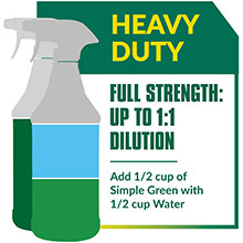 Heavy Duty Dilution: 1/2 cup of Simple Green and 1/2 cup of water