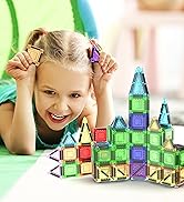 PicassoTiles 40pc Nano Mini Magnetic Tile Construction Building Blocks Travel Toy Set with Storag...