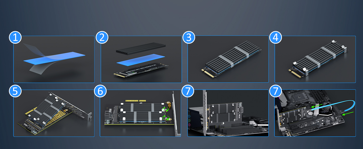 GLOTRENDS PA12-HS M.2 SSD PCIe X4 Adapter for One M.2 NVMe SSD and One M.2 SATA SSD