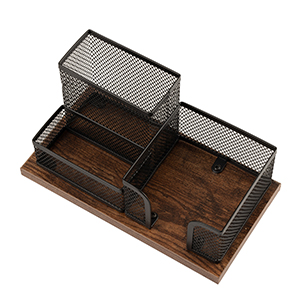 Antique Wood &amp; Mesh Pen Holder Office Supplies