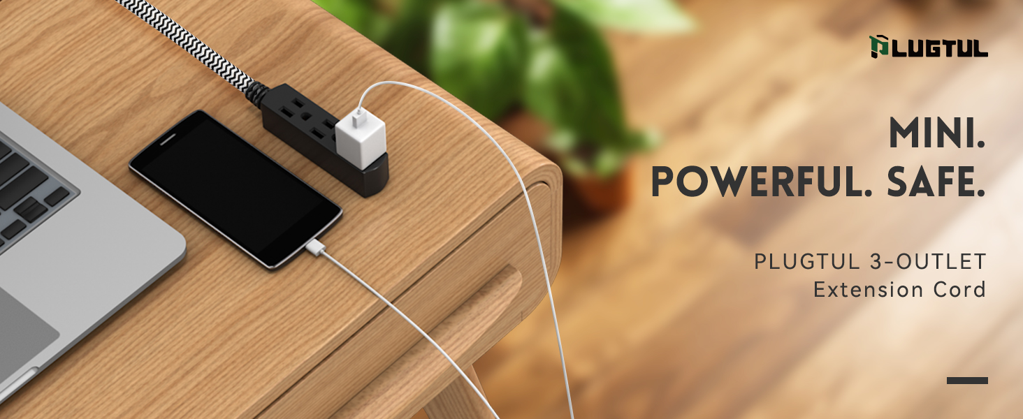 short Braided Extension cord 3 outlet black extension cord