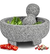 PriorityChef Granite Mortar and Pestle Set - 8 Inch Natural Stone Molcajete Mexicano for Spices, ...
