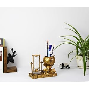Globe-Themed Pencil Holder with Hourglass
