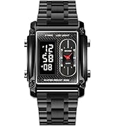 FANMIS Men's Rectangle Dial Sports Wrist Watches with 7 Colors Optional LED Backlight Multifuncti...