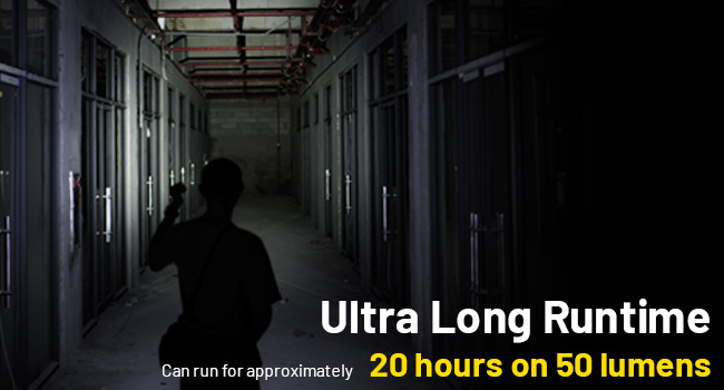 A person shines the MT2A Pro down a long hallway.