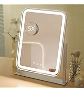 HIEEY Vanity Mirror with Lights, Three Color Lighting Modes, and 5X Magnification Mirror, Smart T...