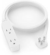 Flat Plug Extension Cord with 3 Outlets - 6 ft White Low Profile Indoor 3 Prong Grounded Power St...