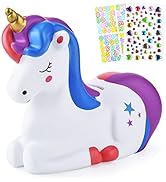 Piggy Bank Girls: Unicorn Piggy Banks - Unbreakable Plastic Coin Money Bank with Alphabet Sticker...