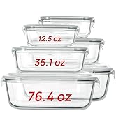 Vtopmart 2.26L/76oz Extra Large Glass Food Storage Containers with Lids, 6 pack Meal Prep Contain...