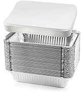 NYHI 50-Pack Heavy Duty Disposable Aluminum Oblong Foil Pans with Lid Covers Food Storage Tray Ex...