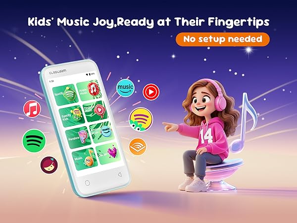 Kids’ MP3 player with Spotify Kids, Audible, Music; no setup, safe music for children