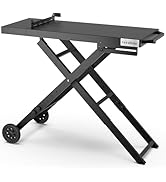 veralune Folding Grill Table, Outdoor Prep Table with 2 Wheels, Adjustable Height Portable Grill ...