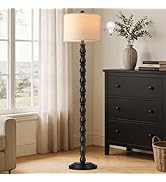 63.5" Rustic Floor Lamp for Living Room, Farmhouse Floor Lamp with Rotary Switch &amp; Linen Shade, V...