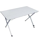 EVER ADVANCED Folding Camping Table with Slatted Top, Aluminium Roll Up Table Height Adjustable, ...