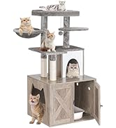 HavenlyYouth Litter Box Enclosure with Cat Tree, Cat Tree with Litter Box Enclosure, Hidden Pet W...