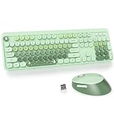 GTSP Typewriter Colorful Green Wireless Keyboard and Mouse Combo, 2.4GHz Full-Size Retro Cute Off...