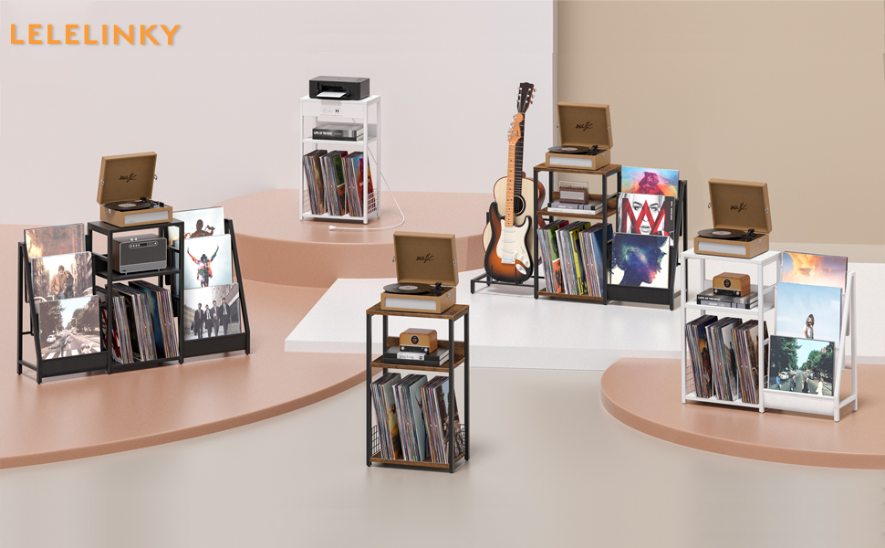 Record Player Stand with Vinyl Storage