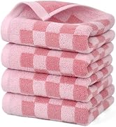 Jacquotha Soft Cotton Hand Towels in Pink Checkered - 4 Pack Lightweight Absorbent Towels for Han...