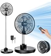 Aluan 12" Quiet Oscillating Fan with 12000mAh Rechargeable Battery, Foldaway Standing Fan/Table F...