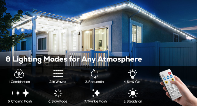 The string light has 8 different lighting modes