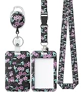 Uniclife Floral Sliding Badge Holder Pink Flower Plastic Case with Retractable Badge Reel Carabin...