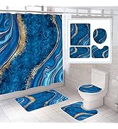 beifivcl 4Pcs Luxury Marble Shower Curtain Sets, Toilet Lid Rug,Bath Mat and Contour Mat, Shower ...