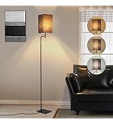Iporovon Modern Floor Lamp for Living Room, Black, 3 Color Temperatures, Linen Shade, Minimalist ...