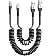 iPhone Charger Cable for Car (3FT/5FT), 2Pack Coiled Lightning Cable, [Apple MFi Certified] Retra...