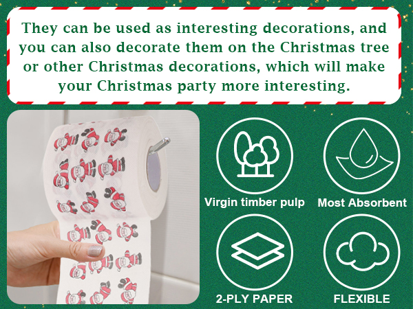 5 Rolls Christmas Toilet Paper Roll Tissue Napkin Santa Tree Pattern for Xmas Holiday