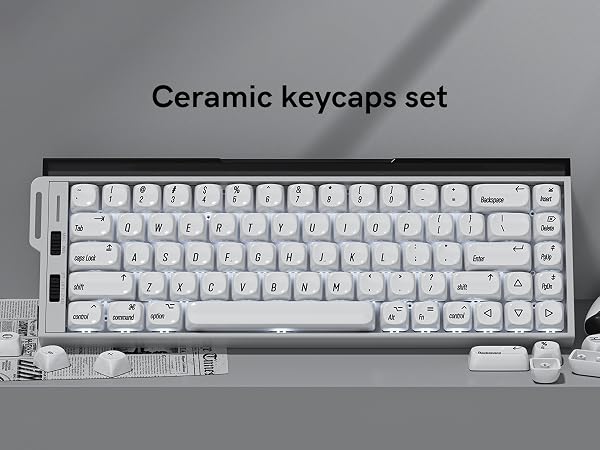 White PBT Keycap Set,Glossy Custom Keycaps Ceramic Style, Dye Sublimation 131-key,MOA Profile Keycap