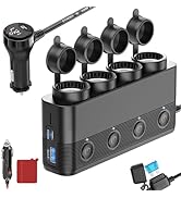 Cigarette Lighter Splitter Car Charger, 300W 4 Socket Car Plug in Outlet 12V Adapter with Dual PD...