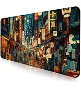 Cute Japanese Street Desk Mat, Anime Tokyo Street Night Scene Large Mouse Mat XXL, Computer Desk ...