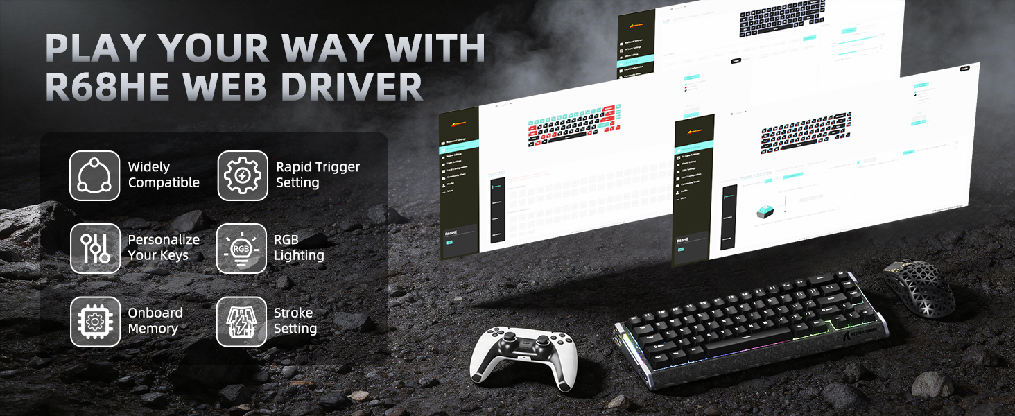 ATTACK SHARK R68 HE 60% Wired Rapid Trigger 8K Mechanical RGB Gaming Keyboard with 0.005mm Accuracy
